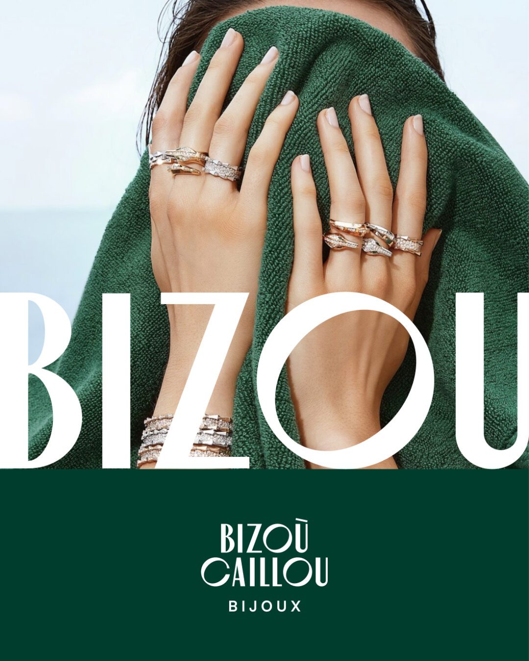 Publicité Bizou Caillou – photographie de bijoux et identité visuelle